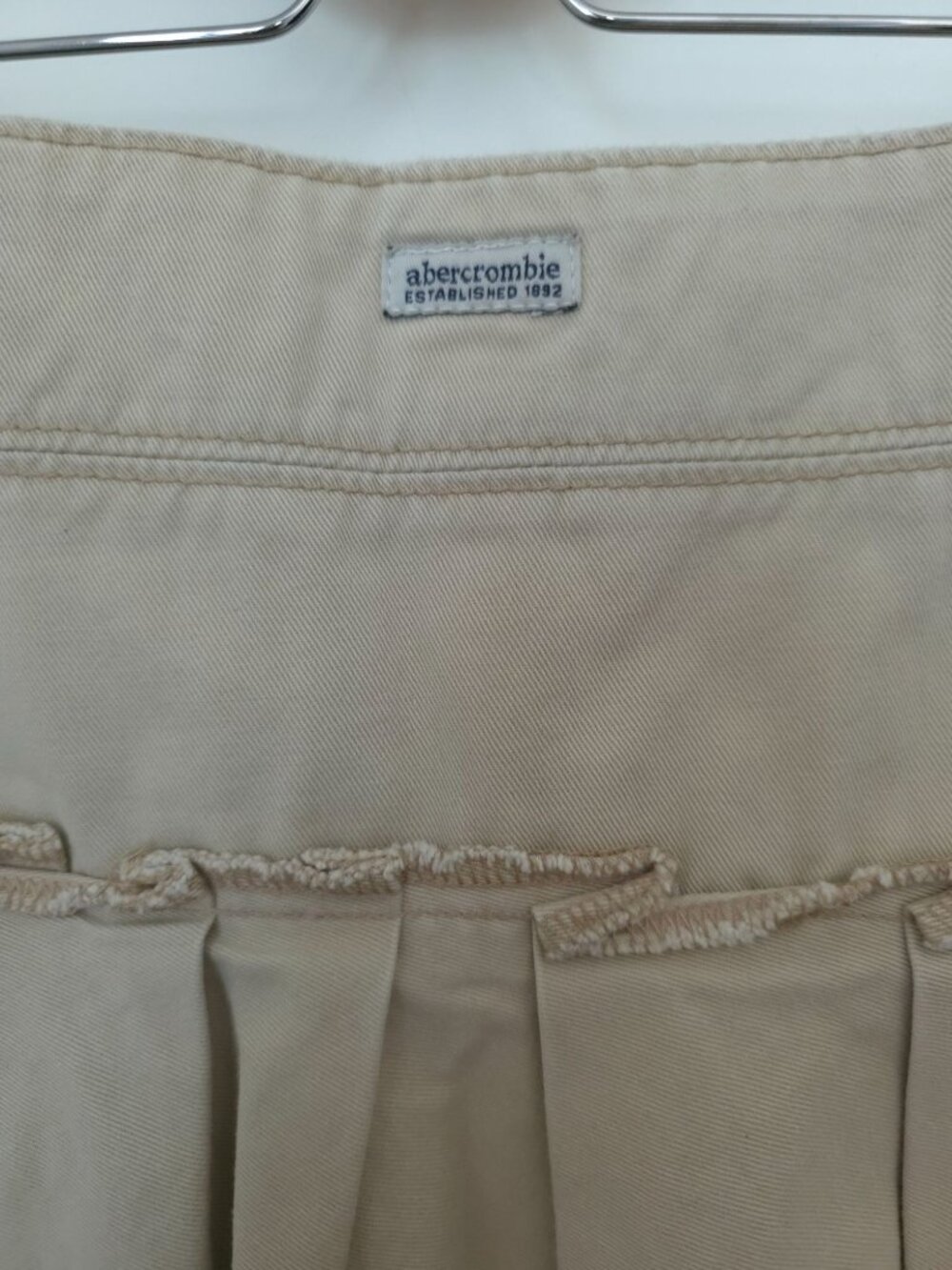 Y2K Abercrombie & Fitch Khaki 100% Cotton Pleated Mini Skirt Juniors Sz 14 - Picture 4 of 6